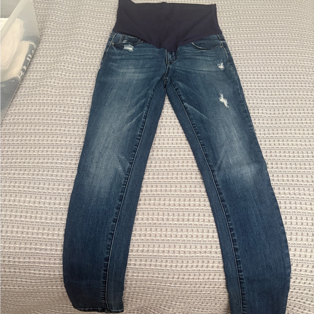 Pinkblush Dark Blue Skinny Maternity Jeans with Black Waistband